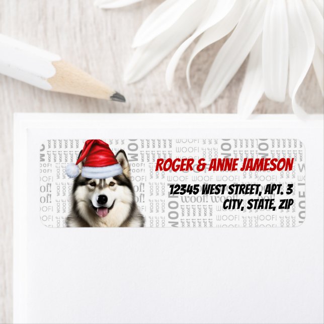 Jul Malamute Santa Hund Returadress Returadress Etikett (Insitu)
