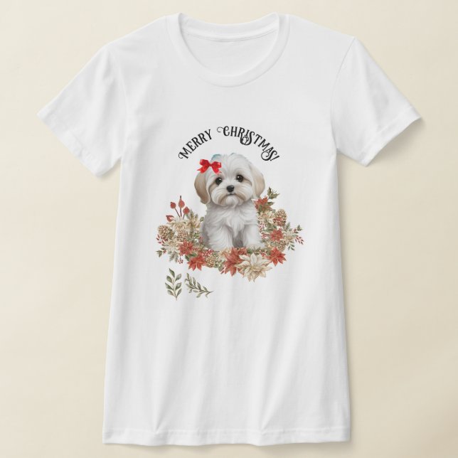 Jul - Maltesisk marionett Hund med blommor T Shirt (Laydown)