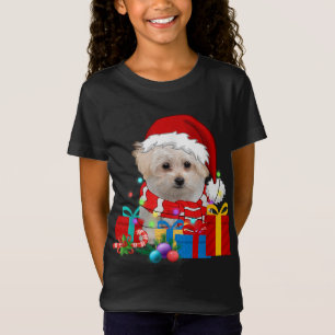 Jul Maltesiska Hund Ljus Santa Hat Pajama T Shirt