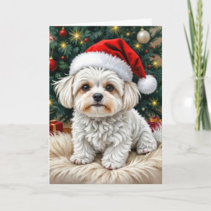 Jul Maltesiska Hund vid en Päls Pillow Kort