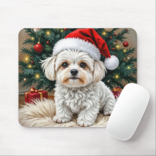 Jul Maltesiska Hund vid en Päls Pillow Musmatta