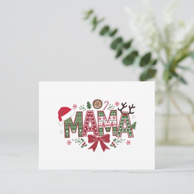 Jul Mamma Coquette Bow Mamma Claus Träd Cake Helg Vykort (Stående Fram)