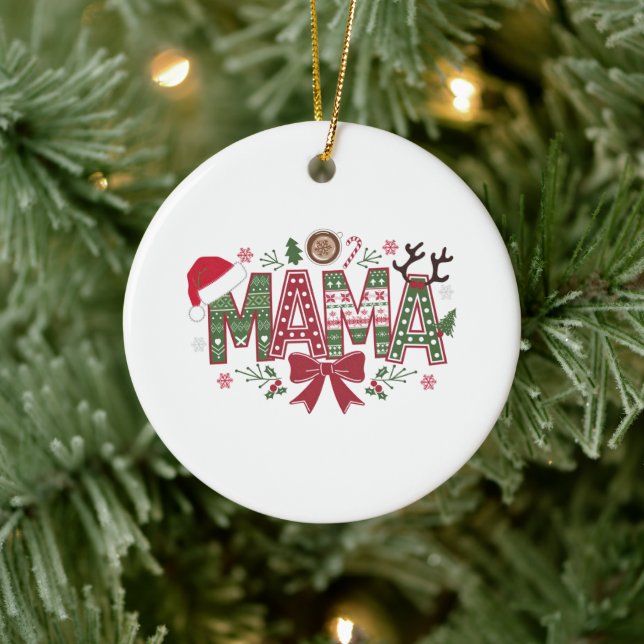Jul Mamma Coquette Bow Mamma Claus Träd Cake Julgransprydnad Keramik (Träd)