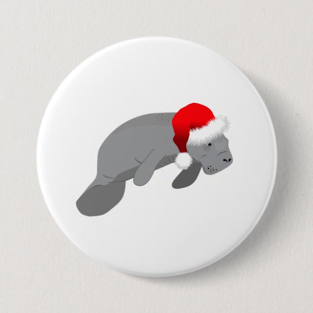 Jul Manatee Funny Sea Cow med Santa Hat Knapp (Framsida)