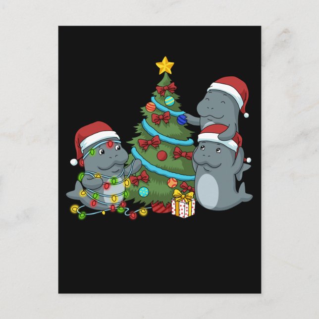 jul Manatee Gift Julgran Manatee Vykort (Framsida)