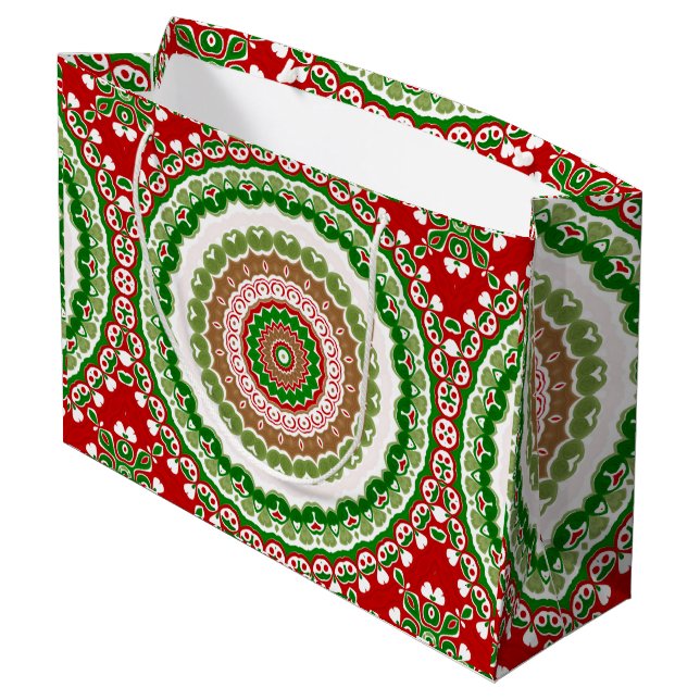 Jul Mandala i Red, Grönt och Warm Guld (Baksidan Vinklad)