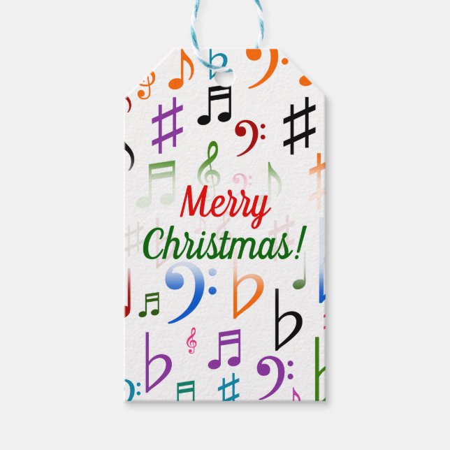 Jul; många färgstarka Musik noter och symboler Presentetikett (Framsidan)