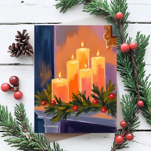 Jul Mantel Ljusstakar Girlang Helg Vykort (Skapare uppladdad)