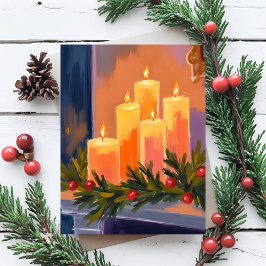 Jul Mantle Candles Garland Julkort