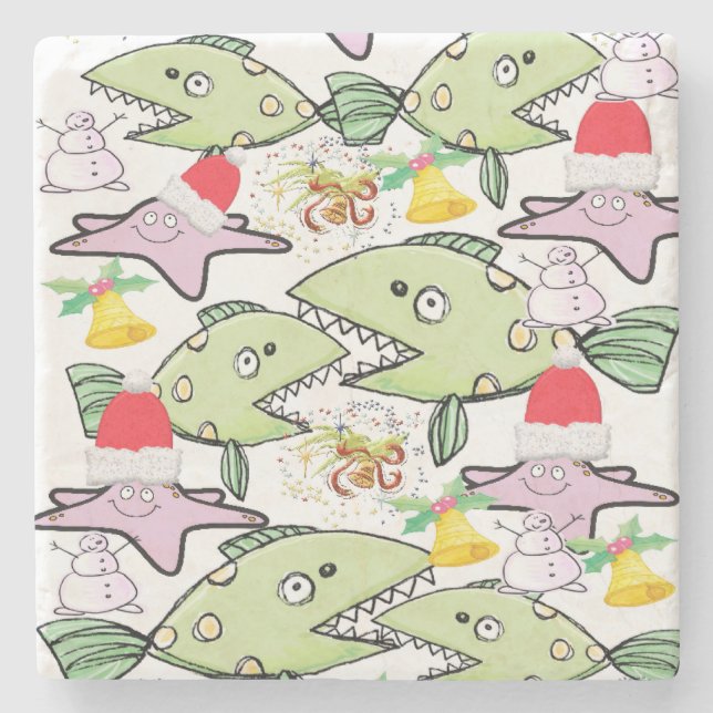 Jul Marble Stone Underlägg, haj Fish Snögubbe Stenunderlägg (Framsidan)