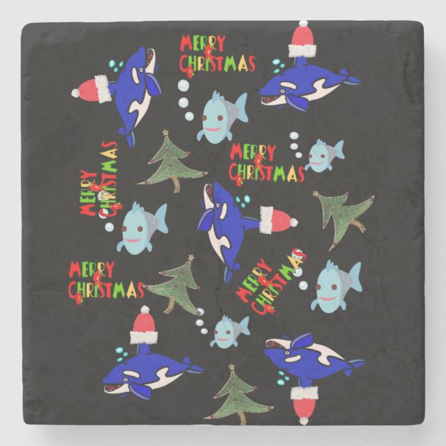 Jul Marble Stone Underlägg, haj Fish Stenunderlägg (Framsidan)