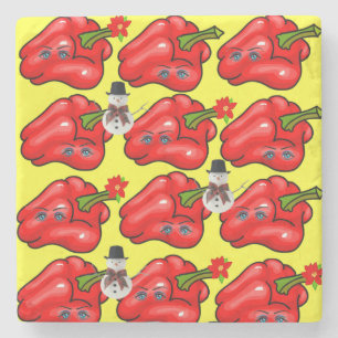 Jul Marble Stone Underlägg, Red Pepper Snögubbe Stenunderlägg