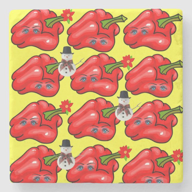 Jul Marble Stone Underlägg, Red Pepper Snögubbe Stenunderlägg (Framsidan)