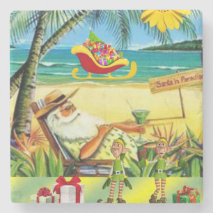 Jul Marble Stone Underlägg, Sommar Beach Santa Stenunderlägg