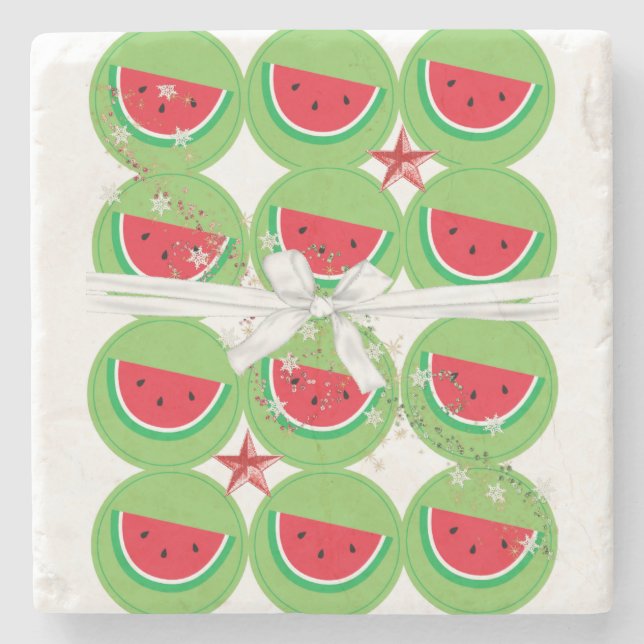 Jul Marble Stone Underlägg, Watermelon Bow Stenunderlägg (Framsidan)