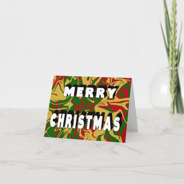 Jul Marmor Röd Grön Guld God Jul  Helgkort (Framsida)