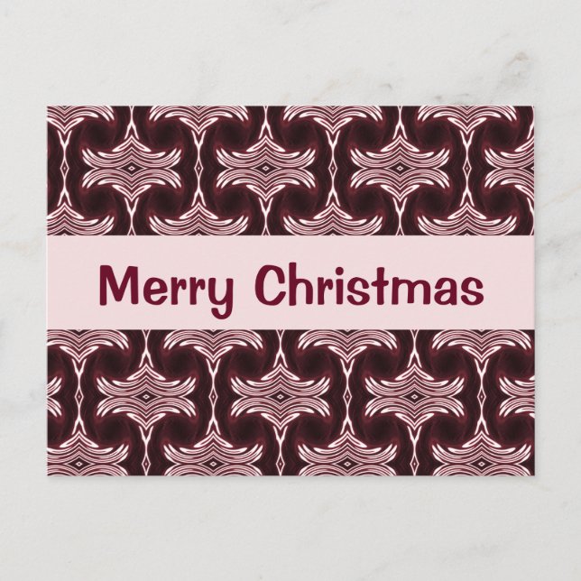 Jul Maroon Art Deco Mönster Helg Vykort (Framsida)