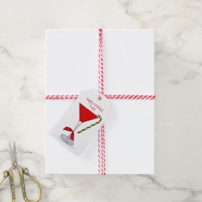 Jul Martini Glass med Bow Presentetikett (Med Snöre)