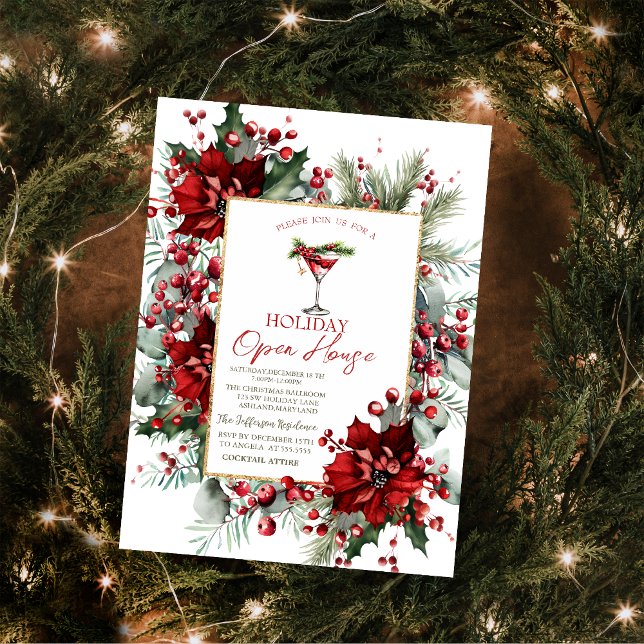 Jul Martini Poinsettia Högtidsfest Öppet hus Inbjudningar (Skapare uppladdad)