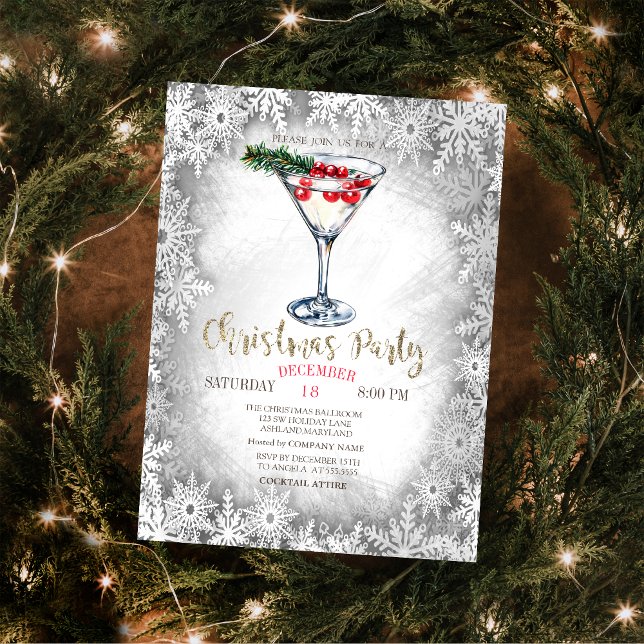 Jul Martini Snöflingor Grå Jul Inbjudningar (Skapare uppladdad)