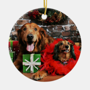 Jul - max guld- Retriever - Doxie - Chloe Julgransprydnad Keramik