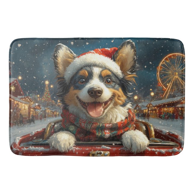 Jul med Blue Heeler Hund Rullande Berg-ker Christm Badrumsmatta (Framsidan)