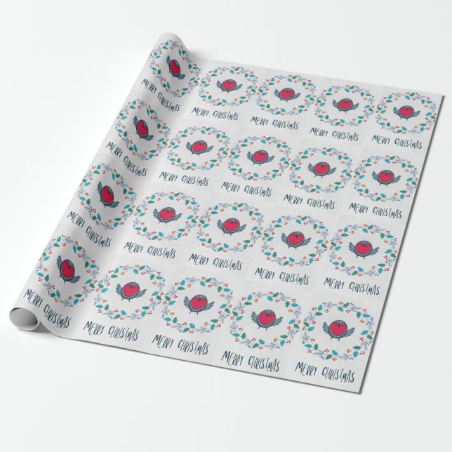 Jul med Chickadee-fågel Presentpapper (Utrullad)