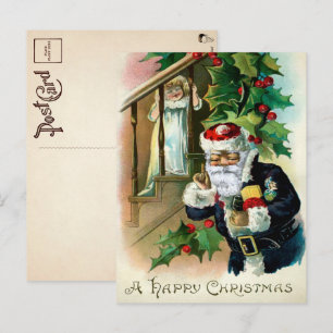 Jul med gammal ful tomte och läskigt barn vykort