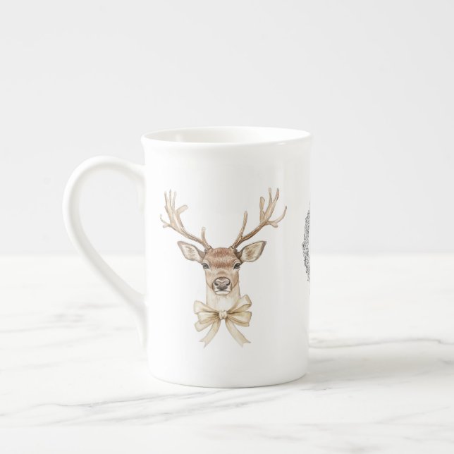 Jul med hjort och båge  benporslin mugg (Vänster)