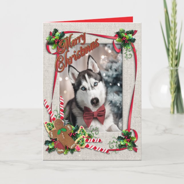 Jul med Huskie vikbart vykort (Framsida)