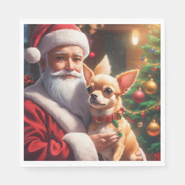 Jul med lycklig chihuahua hund pappersservett (Framsidan)