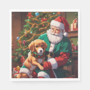Jul med lycklig hund pappersservett