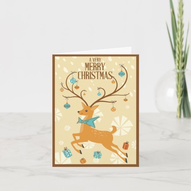 Jul med Mid-century ren och ornament Helgkort (Framsida)