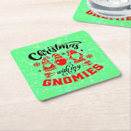 Jul med min Gnomies - Lusnyröd Grönt Underlägg Papper Kvadrat