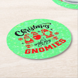 Jul med min Gnomies - Lusnyröd Grönt Underlägg Papper Rund