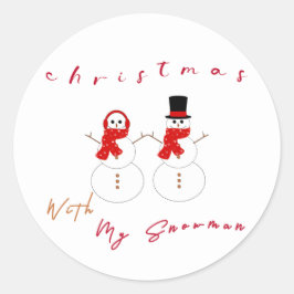 Jul med min snöman | Söt julsticker Runt Klistermärke