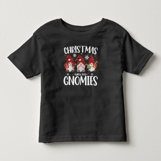 Jul med mina Gnomer Buffalo Röd Rutig Gnome  T Shirt (Framsida)
