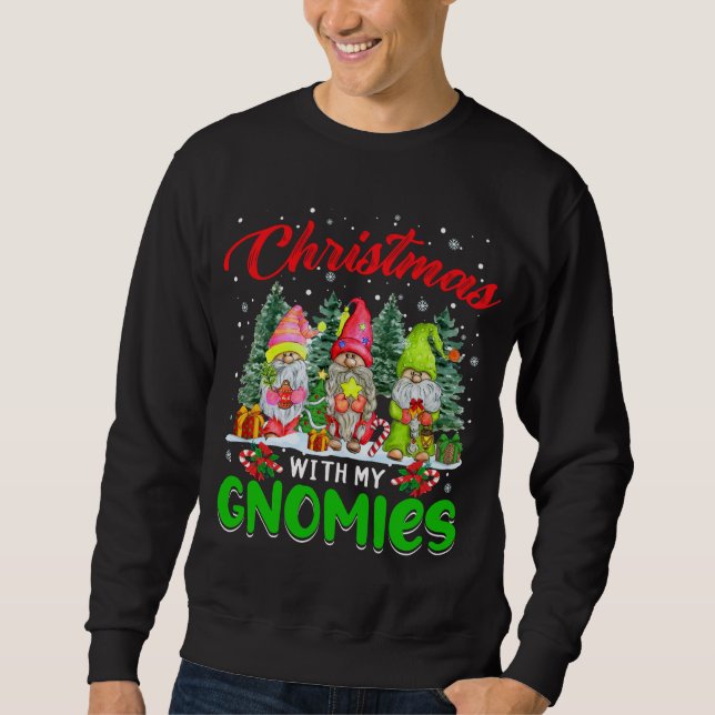 Jul med mina Gnomies tre Gnomes Julafton Träd Lång Ärmad Tröja (Framsida)