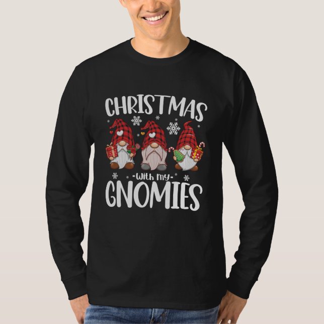 Jul med mina Tomtar Buffalo Röd Rutig Tomte  T Shirt (Framsida)