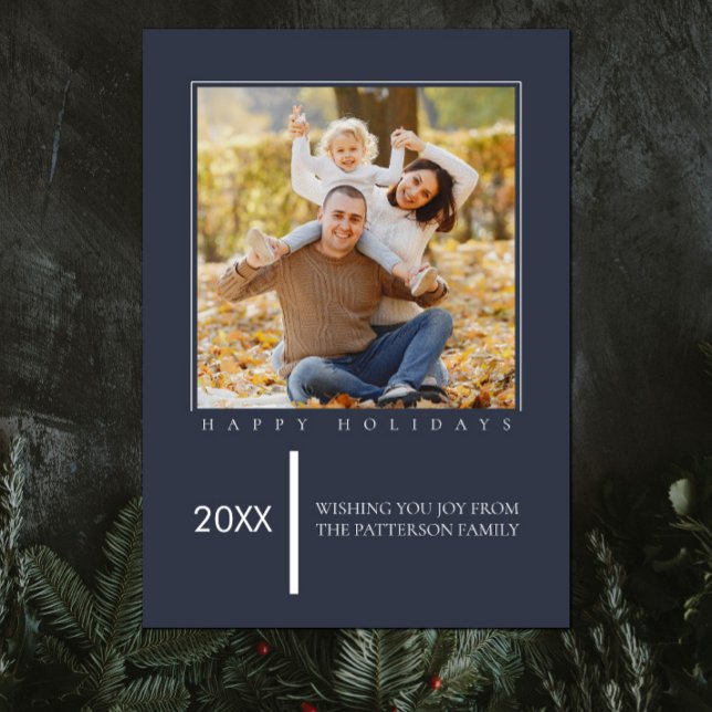 Jul med minimalistisk Chic | Blått fotokort Julkort (Blue Minimalist Chic Christmas Photo Card)