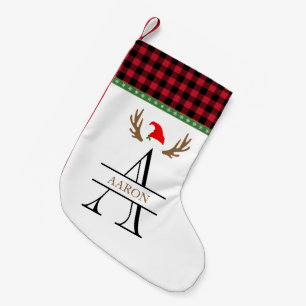 Jul med monogram bokstaven A röd svart tartan Liten Julstrumpa