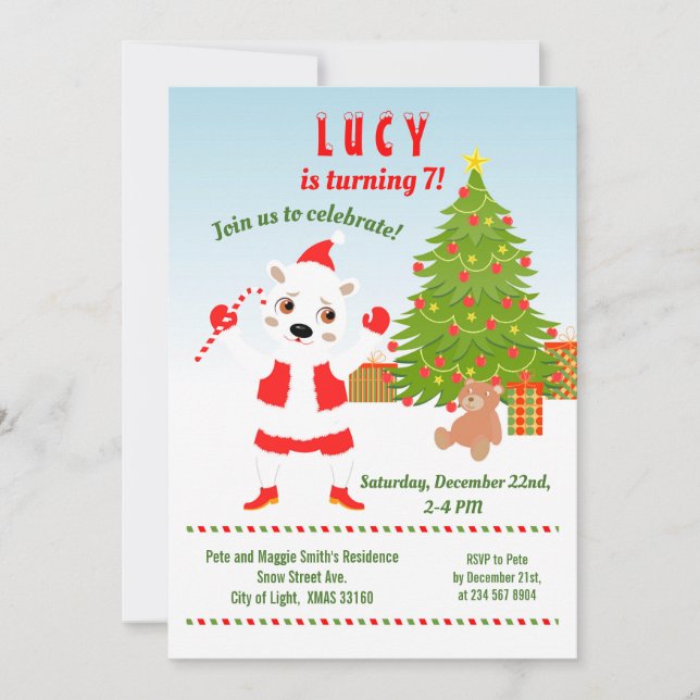 Jul med Polar Bear Födelsedagsfest Inbjudningar (Framsida)