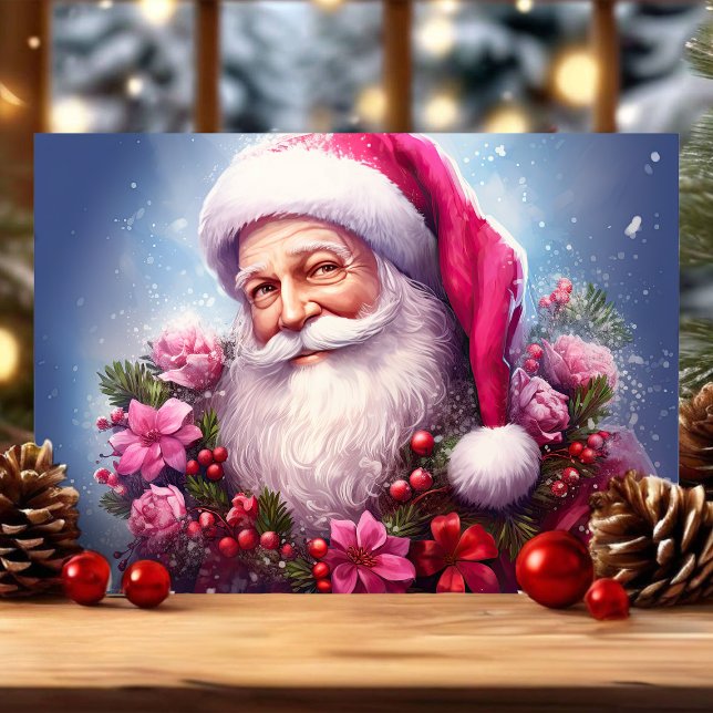 Jul med rosa blommor julkort helgkort (Skapare uppladdad)