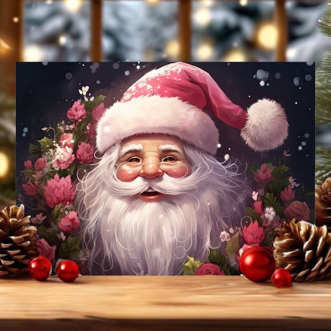 Jul med rosa rosor julkort helgkort (Skapare uppladdad)