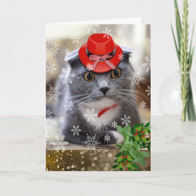 Jul med Scottish Fold Cat i Red Hat Kort (Framsida)
