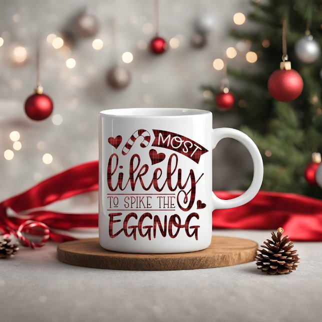 Jul med störst sannolikhet för Spikets långa Perso Kaffemugg (Christmas Most Likely To Spike Eggnog Personalized Coffee Mug)