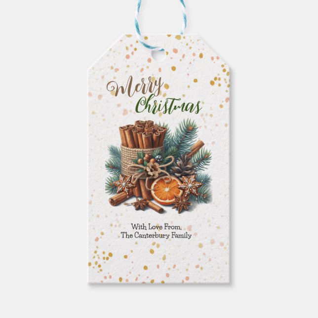 Jul med talljute och kanelpinnar  presentetikett (Framsidan)