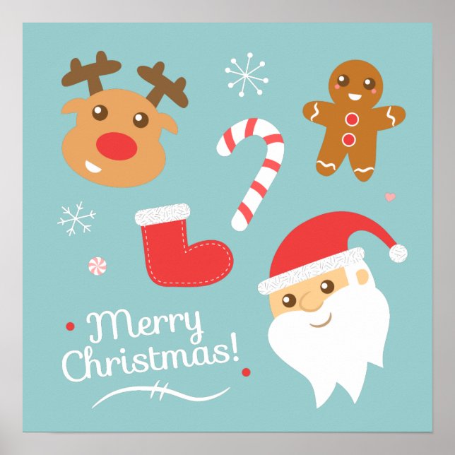 Jul med Tomte, Ren, Pepparkaksgubbe Poster (Framsidan)