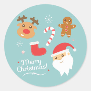 Jul med Tomte, Ren, Pepparkaksgubbe Runt Klistermärke