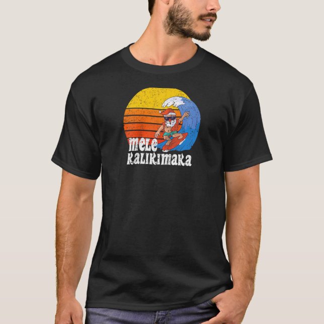 jul Mele Kalikimaka Surfing Santa Hawaiian R T Shirt (Framsida)